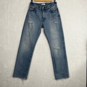 MOUSSY Vintage Howa Jeans Women's 27 Blue Straight Denim Distressed Frayed Japan